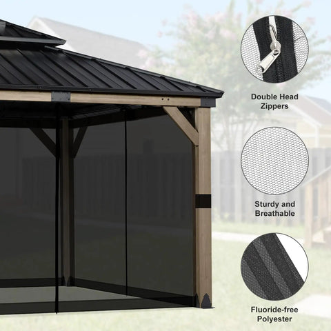 10x10 Gazebo Replacement Mesh Netting, Durable Polyester Screen With 4-Panel Sidewalls And Double Zippers, Backyard Ready Bug Barrier