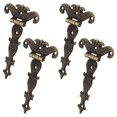 Beefy Heavy Duty Antique Bronze Tee Strap Hinge Set for Barn Doors and Gates, 4 hinges displayed, zinc alloy construction, rustic look