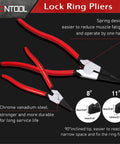 Heavy Duty Lock Ring Pliers Set 2 Piece Flat Snap Ring Pliers For Circlip Rings Reverse Retaining Ring Pliers with red handles.