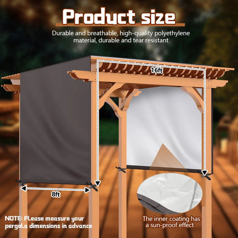 All Weather Pergola Replacement Canopy For Outdoor Patio Porch Backyard 16 By 8 Ft Waterproof Shade Top Cover In Coffee Color