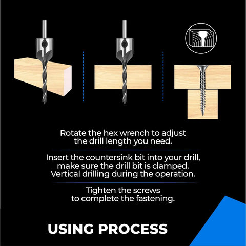 7 Piece Countersink Drill Bits Set For Woodworking High Carbon Steel Carpenter Bits With Chamfering Pedestals And 1 Free Hex Key Wrench Included Pro Grade Heavy Duty Ideal For Cabinet Making Furniture Building And DIY Projects