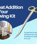 Dean Scissors 7 Inch Double Curved Gold Plated Surgical Dental ENT Pro Grade With Tungsten Carbide Inserts shown beside sewing kit.