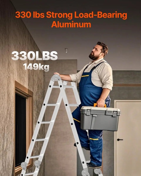 All In One 7 In 1 Folding Ladder For Home And Outdoor Use Telescoping A Frame To 12 Ft Reach With 3 Steps Adjustable Extension Platform Or Straight Config Heavy Duty 330 Lb Capacity For Cleaning Painting Gardening And Car Care, aluminum A-frame ladder