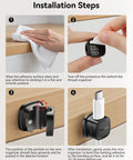 Installation steps for Magnetic Cable Clips Cord Organizer 30 Pack One Hand Snap Quick Release Wire Management, adhesive setup shown.
