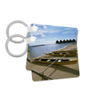 Outrigger Canoe Key Chains Set Of 6 Moorea French Polynesia Scene Heavy Duty Plastic With High Gloss Finish Double Sided Print Multicolor