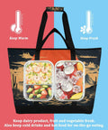 Western Desert Cowboy Insulated Cooler Bag Reusable Thermal Tote with food compartments showing hot and cold storage features
