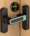 Adjustable Barn Door Latch For Self Aligning Sliding Doors With Height Tuning From 0 To 7 Millimeters Locks At Ninety Or One Hundred Eighty Degrees Zinc Alloy Construction In Black And Luminous Finish For Barns Sheds And Garden Fence Doors