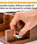 Adjustable screw cap on Heavy Duty Espresso Organizer Station With Kickass Knock Box And Precision Tamping Station for height adjustment.