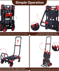 Heavy Duty 2-In-1 Folding Hand Truck And Utility Dolly Cart With 5-Inch Dual Rubber Wheels showing simple operation steps.