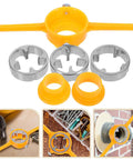 Get A Grip! This 2Pc PVC Threader Tool Set Is Tough As Nails. Yellow plastic tool with steel parts for PVC pipe threading.