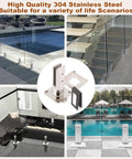 Square 304 Stainless Steel Glass Floor Spigots Deck Railing Clamps Adjustable For Ten To Fifteen Millimeter Frames Hella Solid Pool Staircase Mounts Slick Silver in various settings.