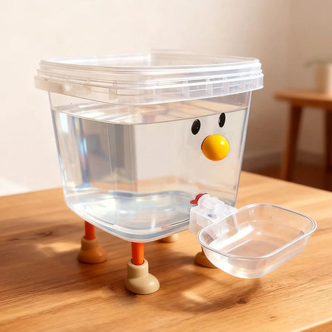 Cartoon Smile Face Cat Water Dispenser with clear plastic design, easy pour spout, and detachable tray, ideal for home office.