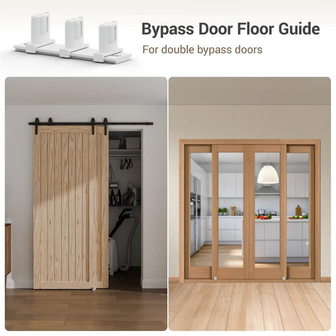 Runs Like Butter Adjustable Aluminum Sliding Closet Door Floor Guide For Double Bypass Tracks Zero Wobble Heavy Duty Rust Resistant Construction Crisp White Finish next to sliding doors.