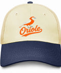 Lightweight Athletic Trucker Hat For Women And Men Breathable Cool Cap For Running Hiking Cycling Walking And Baseball Unisex All Season Outdoor Gear With Comfort Fit And Moisture Wicking featuring oriole design in beige and navy blue