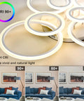 41 Inch Modern LED Ceiling Light With Remote Dimmable Eight Ring White Flush Mount Fixture for Living Room