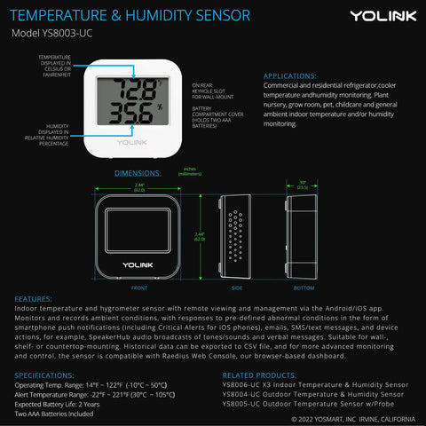 LoRa Wireless Temperature and Humidity Sensor With Long Range Up To One Quarter Mile showing dimensions and specifications.