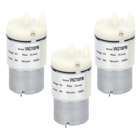 3 Pack Micro Diaphragm Pump Dc 6V Mini Water Air Motor with white top for quiet operation in aquarium or DIY use.