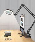 Magnifying Glass Desk Lamp With Three Section Swing Arm And Big Clamp 10X Wide Desk Magnifier Light For Reading Office Crafting