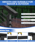 Top Shelf Six Foot Six Inch Stainless Steel Rectangular Handrail Cuttable Cable Railing System Black Flat Top Rail close-up with installation guide.