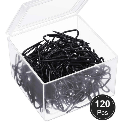 120 Pack Metal Drapery Hooks for Curtains Pinch Pleat Hooks Clear Storage Box 1.2 Inch Stainless Steel Curtain Hangers Black