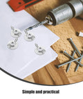Set Of 20 Metal Thumb Nuts For Hurricane Shutters With Washered Backplates displayed on a table with drill and screws