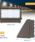 Legit 12 Pack Led Wall Pack Lights For Outdoor Commercial Areas With Dusk To Dawn Sensor Up To 125W showing dimensions and design.