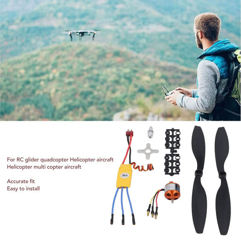 A2212 13T Brushless Motor Kit With 1000KV 30A ESC For 550 RC Planes Drones Quadcopters, showing components and user with drone.