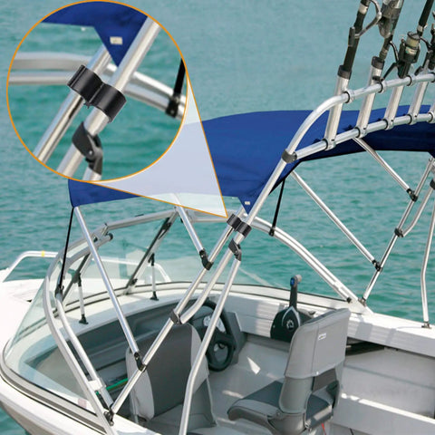 2 Pack Anti Rattle Bimini Top Pole Clips Holder For Boat keeps poles snug shown installed on boat structure