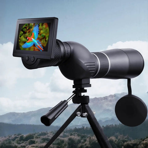 WiFi Telescope Camera Eyepiece With 4.3 Inch Screen For 26mm To 47mm Telescopes showing colorful bird on LCD display