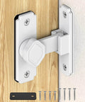 90 Degree Barn Door Lock Latch For Cabinets And Sliding Doors Right Angle Lock For Bathrooms Barns Sheds And Garden Windows Aluminum Alloy Safety Privacy Hardware White 1 Pack in use with screws and spacer