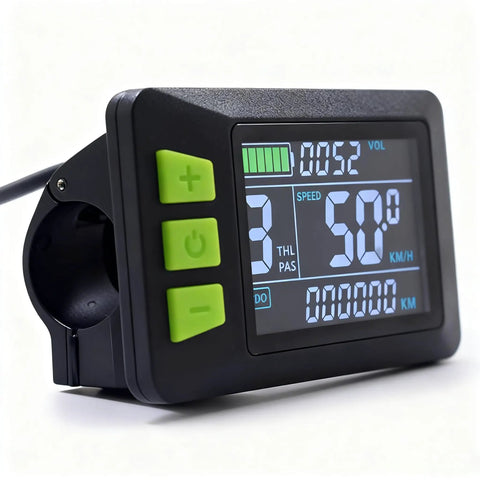 Universal LCD Speedometer Odometer Display For Electric Bikes And Scooters, Handlebar Mount, 24V 36V 48V 60V Compatibility, P3C 6 Pin Connector, Must Have For Ebike Conversions And Everyday Rides
