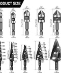 10 Piece Spiral Step Drill Bit Set For Stainless Steel With Enhanced Stability And Easy Ident Numbers countersink sizes chart
