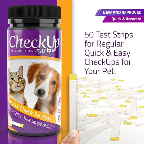 Glucose Urine Test Strips For Cats And Dogs, 50 Count, Easy At Home Pet Health Check, dip strip bottle and box