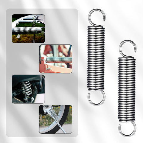Durable Stainless Steel Extension Springs With Dual Hook Ends, 2 Inch Length, shown in various applications and uses