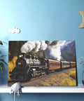 Dope Steam Locomotive Train Canvas Wall Art 12x18 Inches depicting a classic train on a shelf with decorative elements