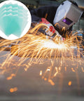 Welder using helmet with 20 Pcs Welding Protective Lens Replacement Lenses For Outer Helmet Clear Covers 4.5 By 5.25 Inch 0.04 Inch Thick For Solar Auto Darkening Welding Hood Pack inset.
