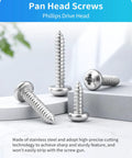 Stainless Steel Wood Screws Assortment Kit With 600 Piece Set Featuring 18 Sizes From Three Eighths Inch To Two Inches Phillips Pan Head Self Tapping Screws For Woodworking And Home DIY Projects Silver Finish, pan head screws