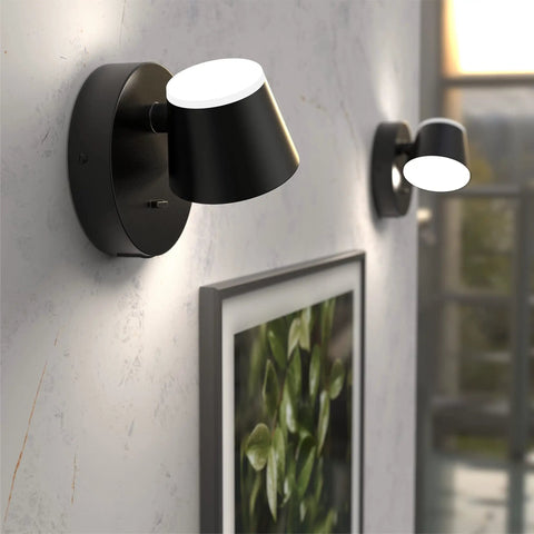 LED Wall Sconce With On/Off Switch And USB Port, 110V Hardwired Wall Lamp, black finish on living room wall