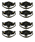 Vintage Antique Cabinet Bail Pull Handles Set Of 8 In Bronze Finish, Drop Ring Pulls With Screws, Chinese Retro Cloud Design