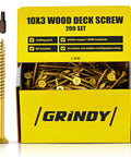 Hella Durable Wood Screws 10 X 3 Inch Self Drilling Deck Fasteners 200 Pack Rust Resistant inside a yellow box with TX25 bit.