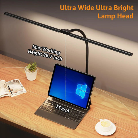 Ultra Wide Dual Head LED Desk Lamp With Clamp, 50 Adjustable Lighting Modes, Eye Caring Task Light For Home Office And Large Monitors
