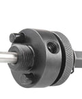 Hole saw arbor with 7/16 in shank and quick-change mandrel; steel construction with two locking pins
