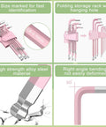 Pink 9 Piece Cr V Allen Key Set With Long Ball End Hex Keys 1.5 To 10mm in foldable rack showing size marking and steel strength.