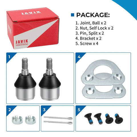Beefy Ball Joint And Bracket Kit 2-Pack For Sportsman ATV Models box and components including ball joints and brackets