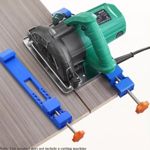 Adjustable Circular Saw Track Guide Rail For Precision Edge Positioning with blue clamps on wood for accurate cutting.