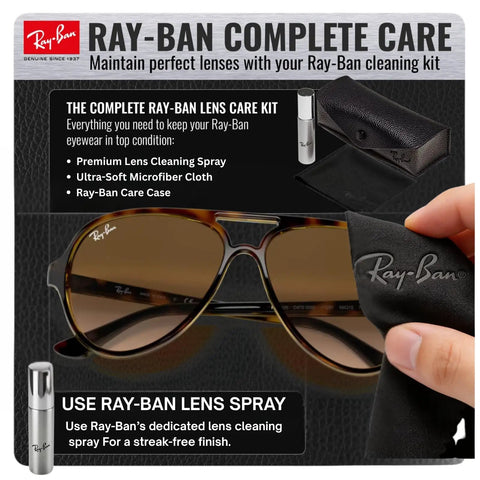 RB4125 Pilot Shape Non Polarized Sunglasses For Men With Included Eyewear Kit, clear gradient brown lenses, Ray-Ban cleaning kit.