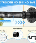 Extra Long Tension Curtain Rod No Drilling Adjustable 31 To 168 Inches Black Heavy Duty Spring Shower Rod For Indoor Outdoor Use Rust Proof Easy Install For Bathroom Patio Window with thicker spring and support bracket detail