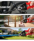 Beefy 8 Inch Wire Rope Cutter With Chrome Vanadium Steel Blade And Ergonomic PVC Handle, Lever Action Cable Cutter For Brake Cables, Clotheslines, Bike Cables, And More, Multi Function Cutting Pliers cutting cable with red PVC handles