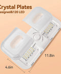 Interior RV Dome Lights Kit With 1700 Lumen Output, 3 Color Modes, 12V LED showing dimensions, crystal plates, and 120 LEDs