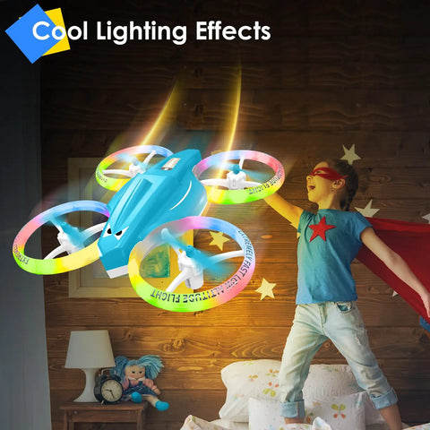 Indoor Kids Drone With LED Lights And 360 Flip Easy To Fly Mini RC Quadcopter in action with child in bedroom
